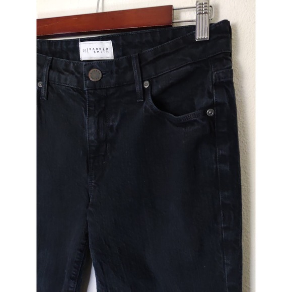 Parker Smith Black Cotton Blend Raw Hem Shark Bite Straight Jeans Size 25 - Picture 3 of 8